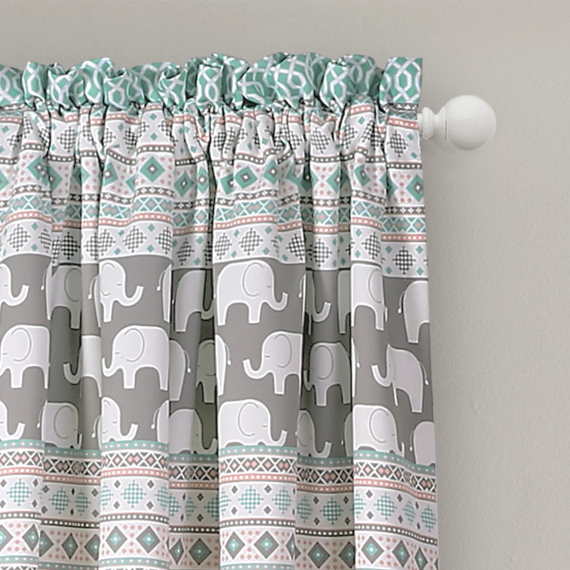 Lush Decor Elephant Stripe Room Darkening 84" x 52" + 2" Header Animal print Turquoise 100% Polyester 3" Rod Pocket 2-Pc Set Window Panel - image 2 of 6