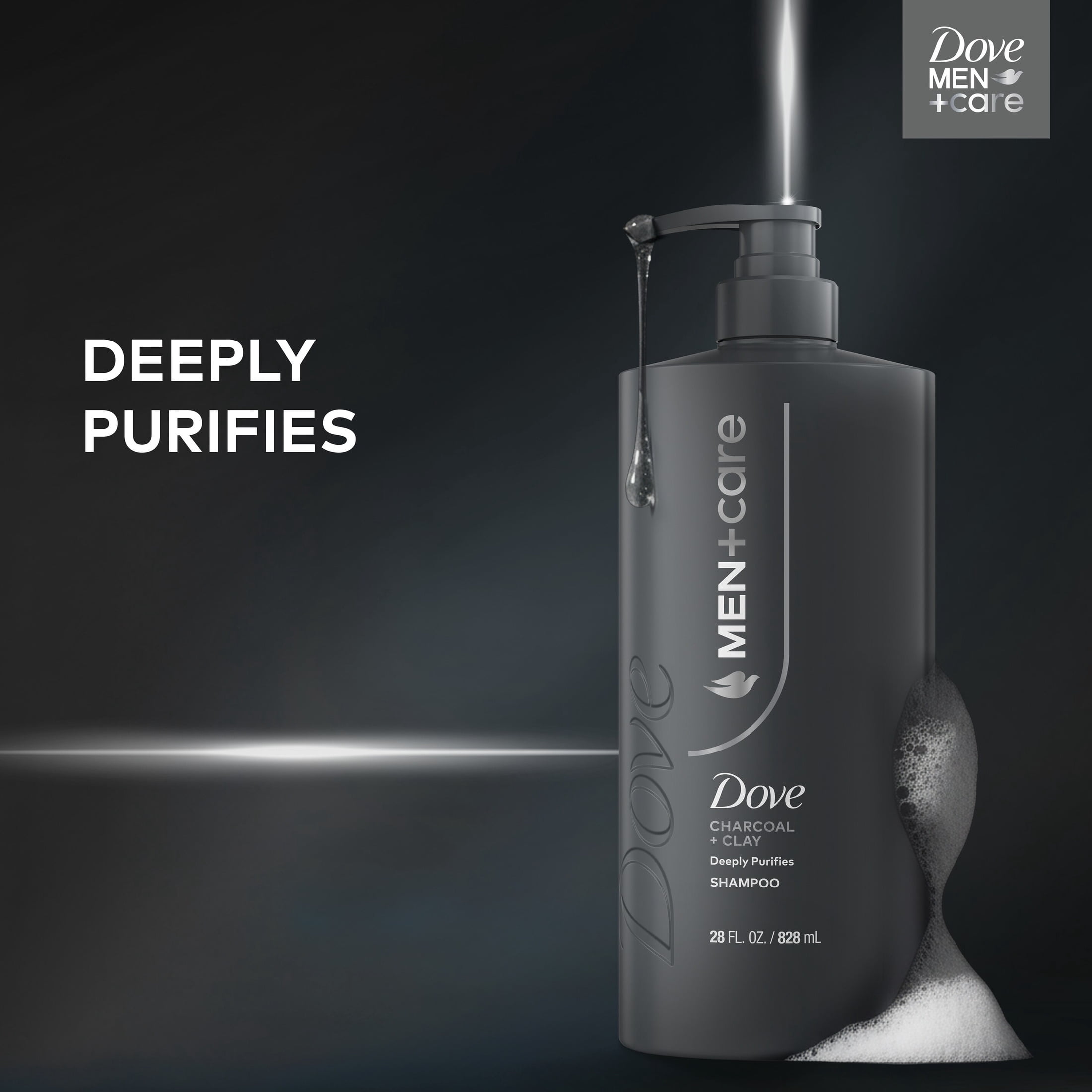 Dove Men+Care Shampoo for Real Hair that Powers Up Hair Strength, Charcoal + Clay with Deep Purifying Benefits, 28 fl oz