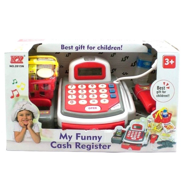 Red Cash Register Pretend Play Battery Operated Toy Register w