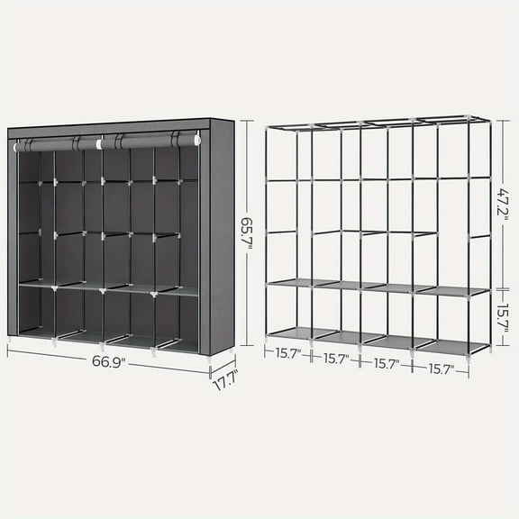 Heavy-Duty Portable Closet Wardrobe with 4 Hanging Rods & Shelves, Foldable Storage Organizer with Dustproof Cover for Bedroom & Apartment, Space-Saving Closet Replacement
