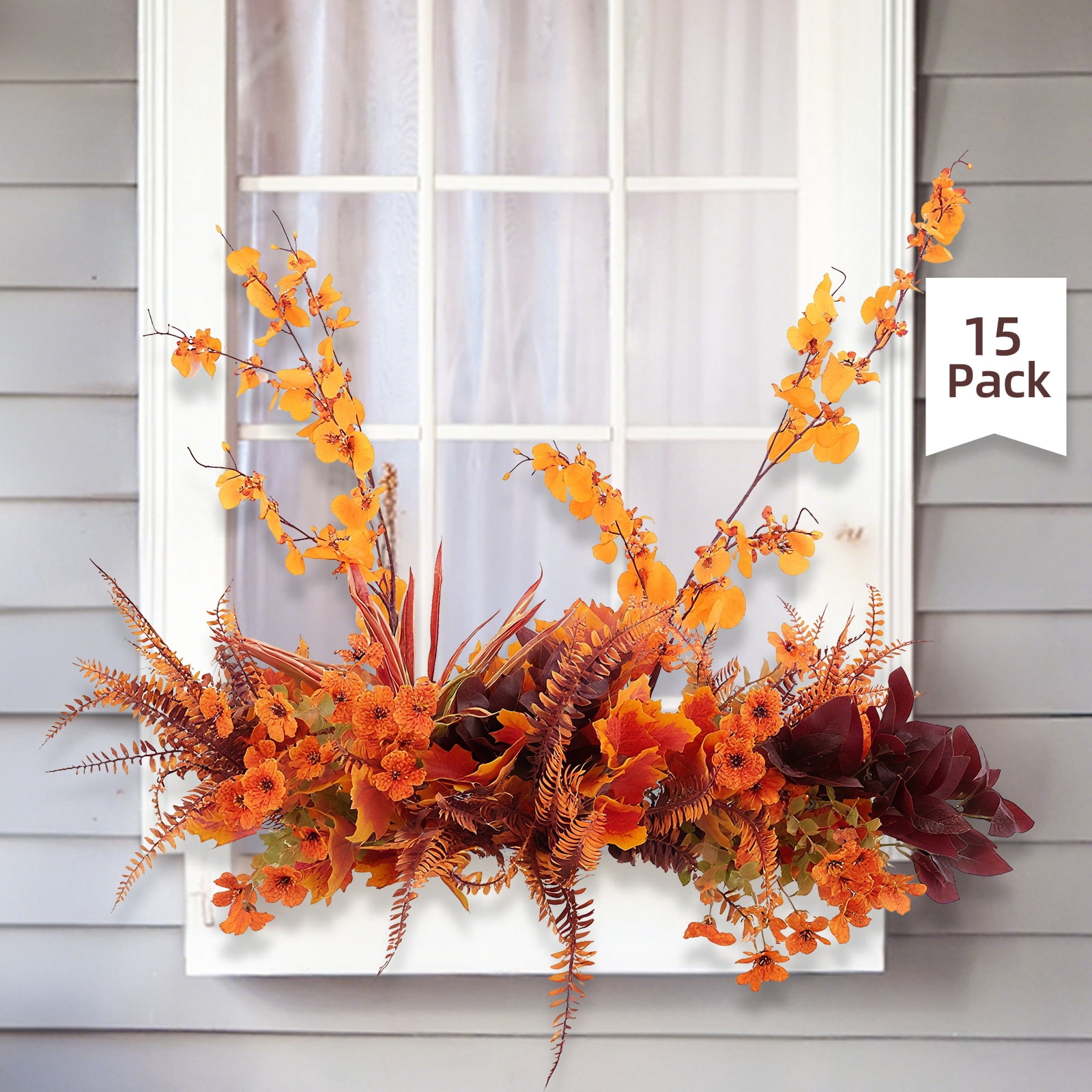 Retrocular 15 Bunches Artificial Fall Flowers Outdoor, Autumn Faux Plants Fake Orchid Flowers Fall Decorations for Home Garden