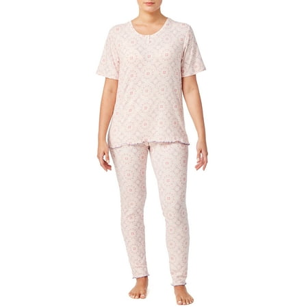 Jessica Simpson Women's Rib Henley Tee and Legging Pajama Set