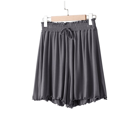 SwiftWear Women's Loose Fit Sleep Shorts Modal Blend Lounge Pants High Waist Comfy Sleepwear Ruffle Hem Casual Pajama Bottoms, Gray