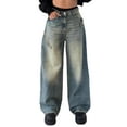 thumbnail image 2 of Women'S Wide Leg Jeans Distress Mid Waist Denim Pants Vintage Y2K Trousers Nostalgic Blue M, 2 of 8