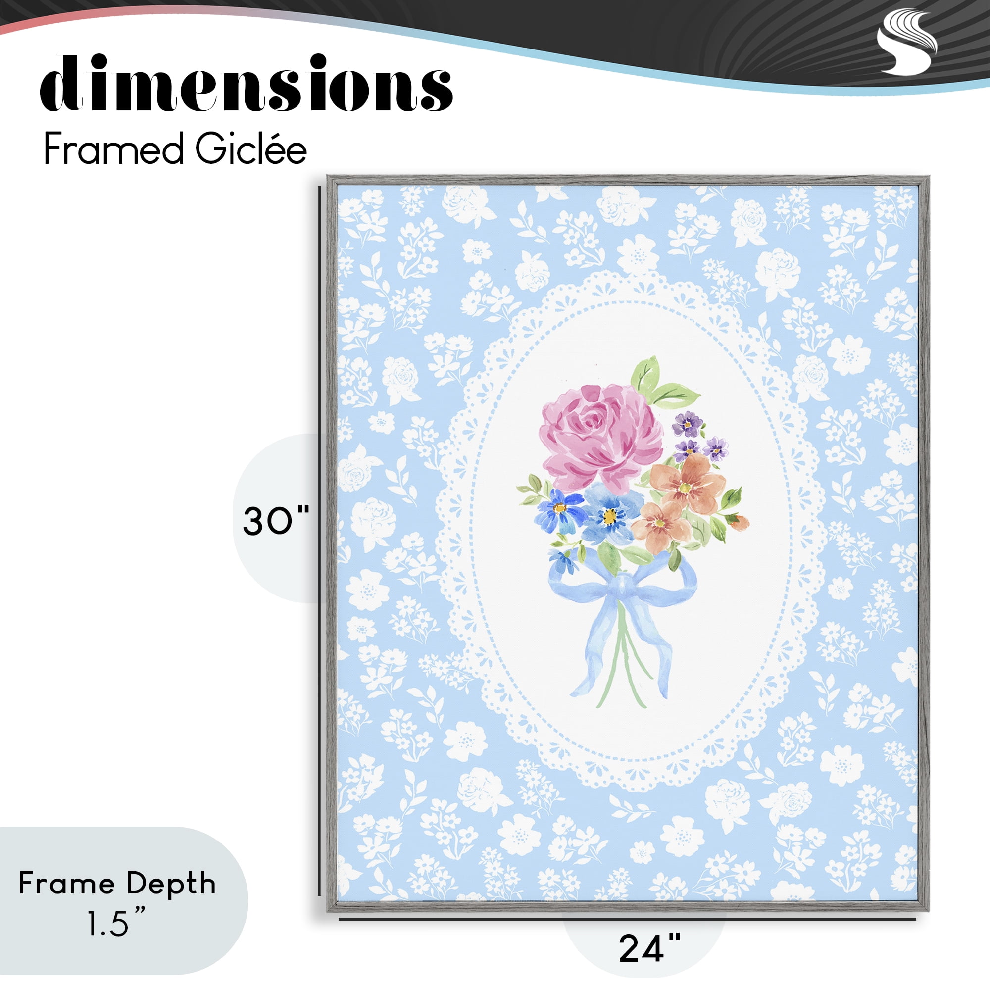 Stupell Industries Blue Feminine Bouquet Gray Framed Giclee Art, design by Corinne Haig