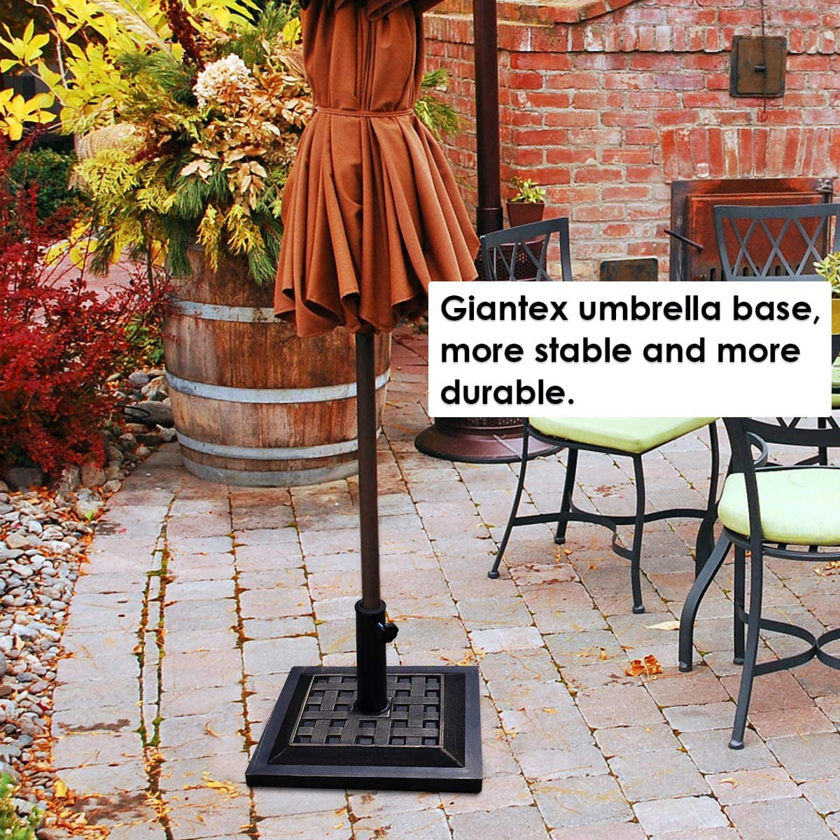 MorandiMal 30lbs Patio Market Umbrella Base, Heavy Duty Outdoor Stand, Cast Iron Tube Umbrella Holder for Garden Beach, Classic Square Umbrella Standing Deck Porch
