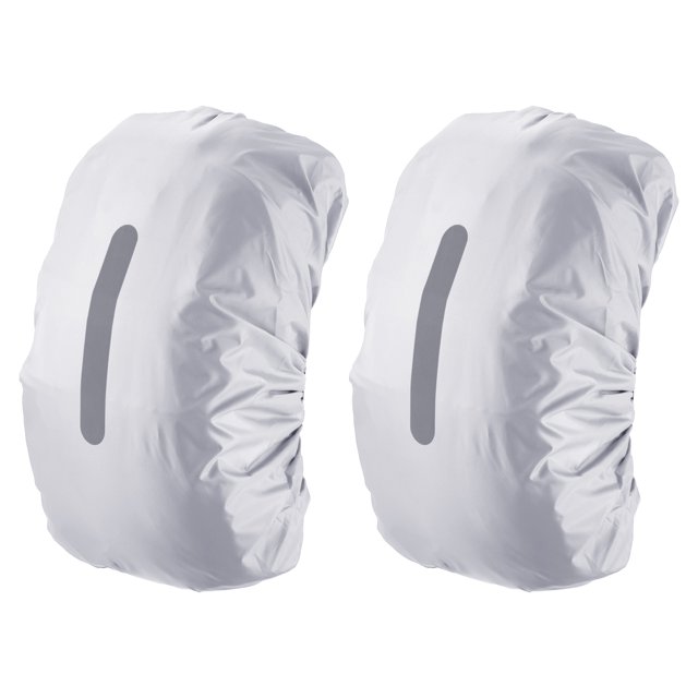 Unique Bargains 30-40L Waterproof Backpack Rain Cover 2 Pcs with Vertical Reflective Strap, S, Silver Tone