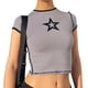 thumbnail image 1 of Blusa de manga corta con patrón en forma de estrella, blusa corta y ajustada a la moda para mujer, dama, citas, gris, M, 1 of 6