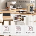 thumbnail image 4 of 55.5'' Kitchen Island with Storage, Rolling Kitchen Cart with Drop Leaf, Power Outlet USB Port, 4 Doors 3 Drawers, Faux Marble Top, Fluted Design, White, 4 of 15