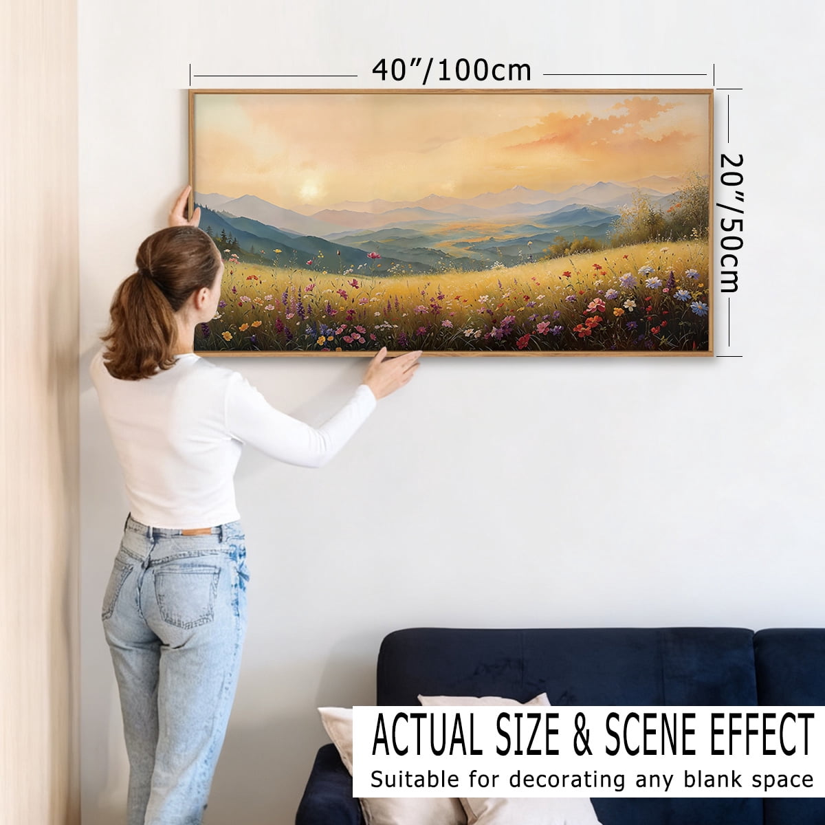 TOARTi Wildflowers Field Canvas Wall Art Boho Floral Framed Painting Vintage Nature Landscape Prints for Living Room Bedroom Office 20x40 Inch