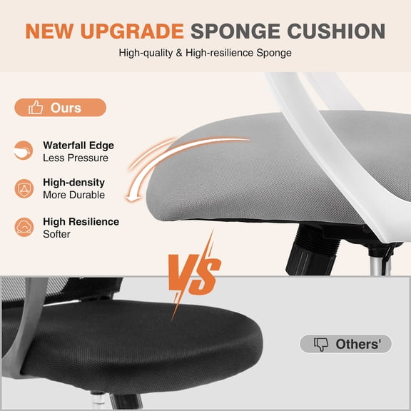 LIFERECORD Ergonomic Office Chair, High Back Mesh Computer Swivel Chair with Adjustable Headrest, Gray