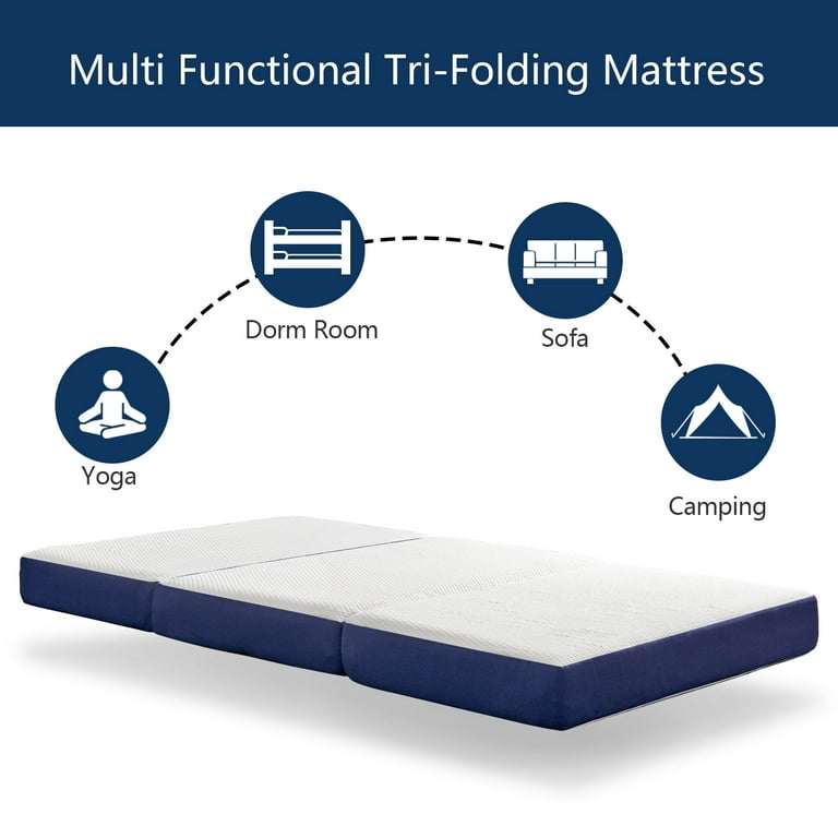 JINGWEI Folding Mattress, Tri-fold Memory Foam Mattress Topper with  Washable Cover, 3-Inch, Queen Size, Play Mat, Foldable Bed, Guest beds,  Camp