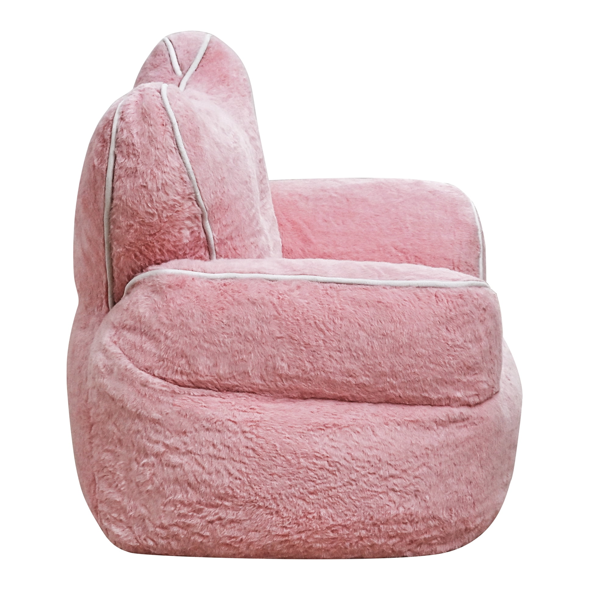 Leumius Bean Bag Chair,Faux Fur Beanbag Chair with a Color-Block and Heart-Shaped Backrest,Large Lazy Sofa for Living Room, Bedroom, Apartment,Baby Pink