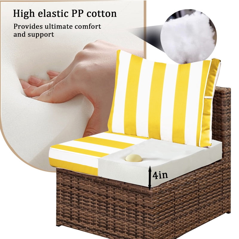 14 Pieces Outdoor sectional cushions replacement set, 4in thick patio furniture cushions, Waterproof Outdoor Couch Cushion,deep seat patio cushions For 6 Seat（Bright yellow white）