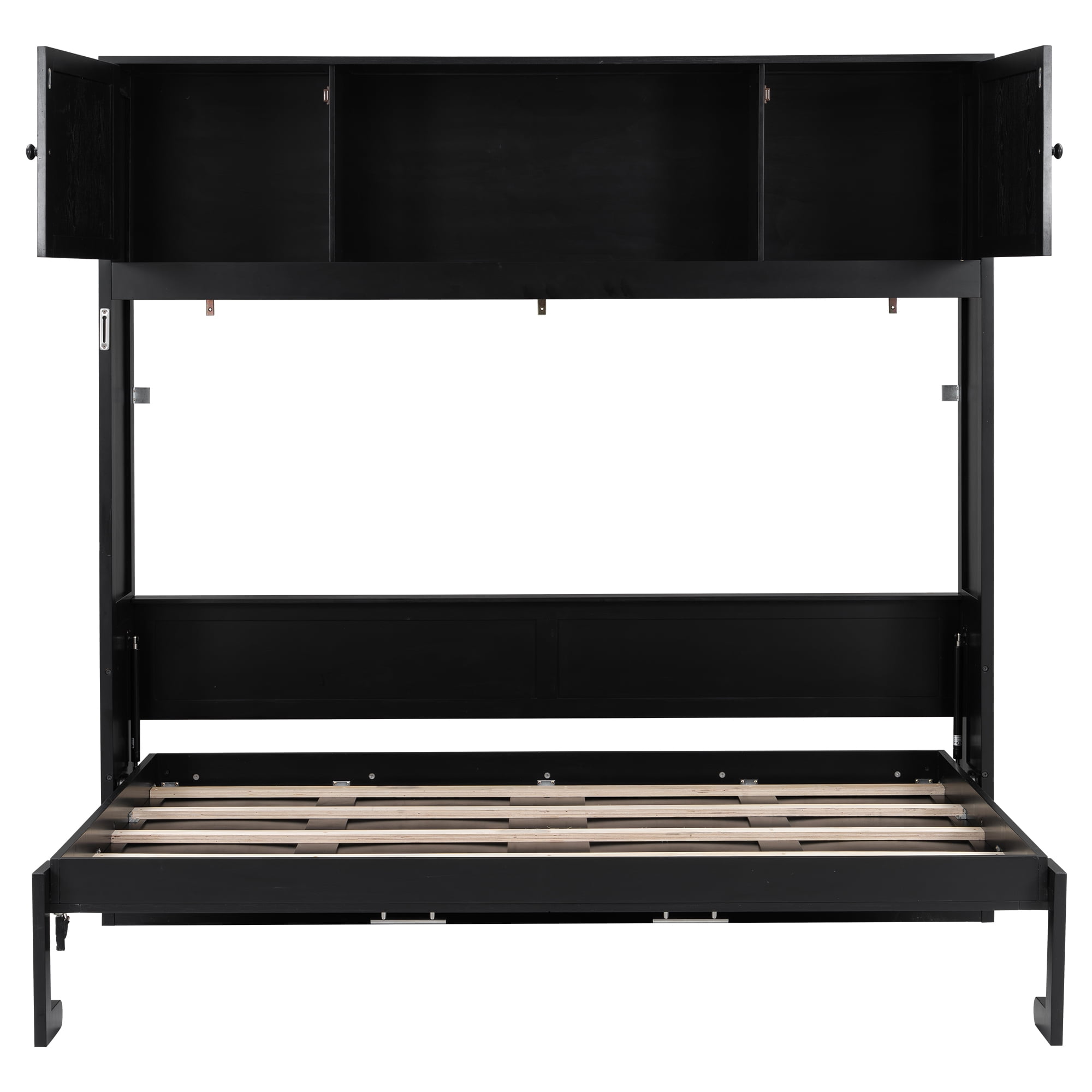Euroco Full Size Murphy Bed with Cabinet, Storage Wall Bed for Guest Room, Black
