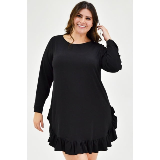 Vestido con olán Roman Fashion /Tallas Extras, 1270 (Negro) negro 42 Roman Fashion V-ST-1270-NEGRO