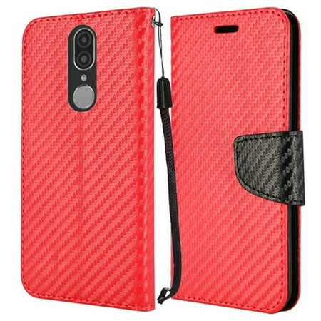 Bemz Bling Series Wallet Compatible with Coolpad Legacy (2019) Case with Diamond Magnetic Flip Cover, Card/Money Holder Slots, ID Window and Atom Cloth - Carbon Fiber
