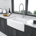 thumbnail image 4 of Izzovium 30 inch White Farmhouse Kitchen Sink, Ceramic Apron Front Single Bowl Sink with Arch Edge Design, Durable & Scratch-Resistant, Includes Stainless Steel Dish Grid, 4 of 7