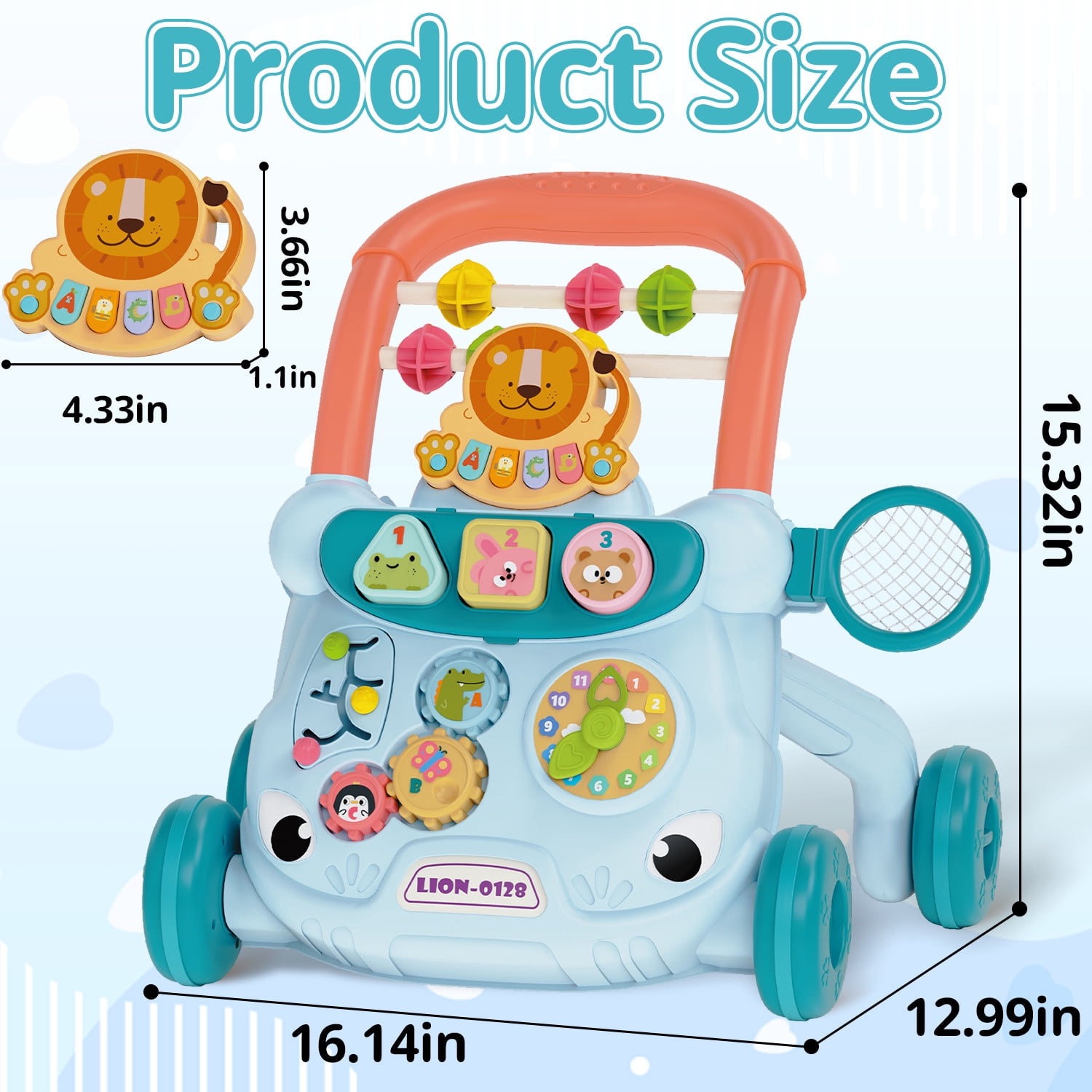 JoyStone Baby Walker with Music Piano and Activity Toys, Educational Push Walker for Infants 6-12 Months (Blue)