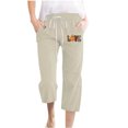thumbnail image 1 of ICHUANYI Clearance Women Cotton Linen Casual Pants Straight Leg Drawstring Elastic Waist Loose Comfy Trousers With Pockets(Khaki, XL) ICHUANYI WER2023081513937, 1 of 3