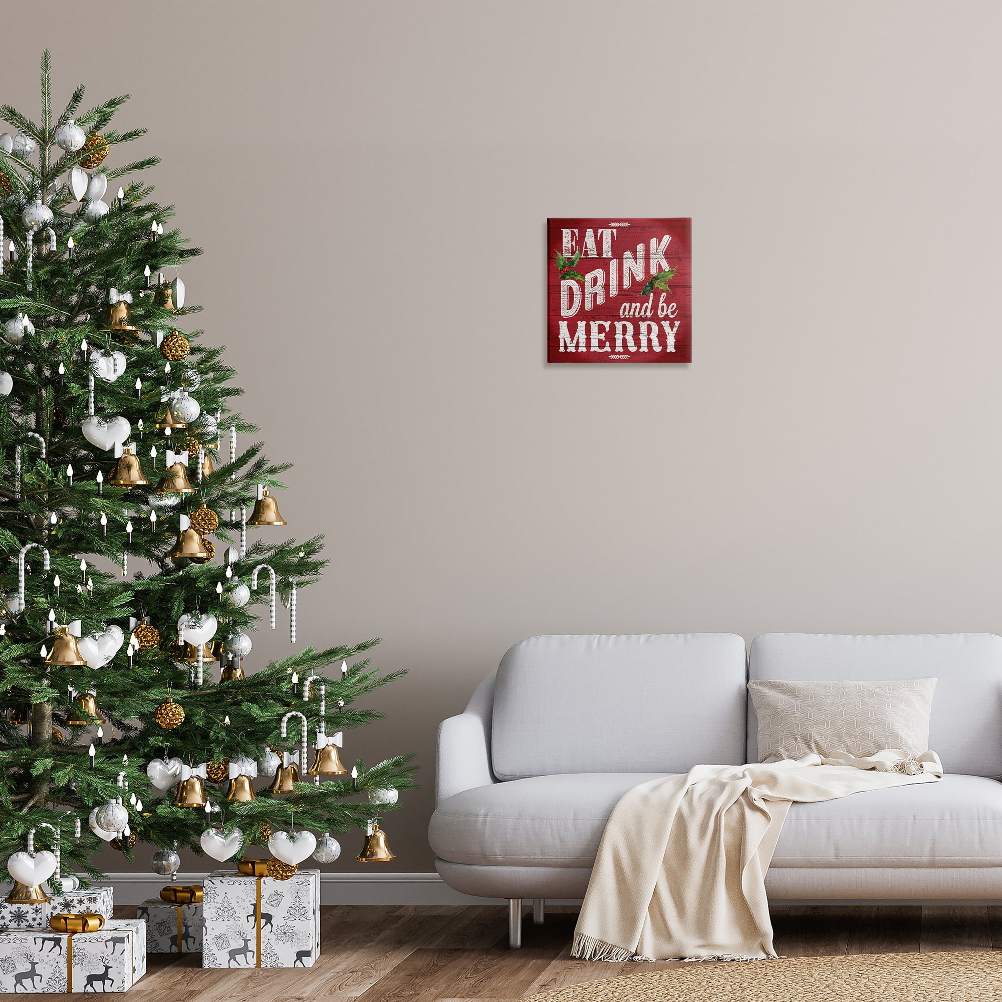 Stupell Industries Vintage Be Merry Holiday Painting Gallery Wrapped Canvas Art Prints Wall Art, 17 x 17