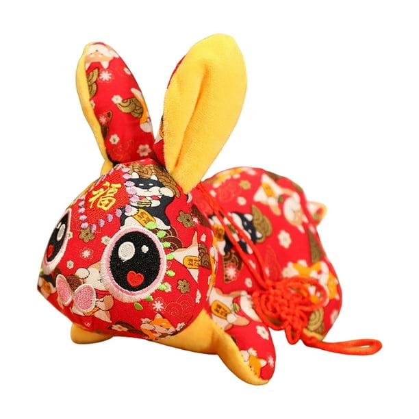 Adorable conejo de peluche de Año Nuevo chino, muñeco de conejito, decoración para el Festival de Primavera, suave 20cm Rojo Profundo