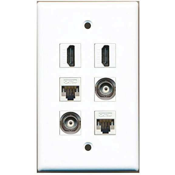 RiteAV - 2 HDMI 2 Port BNC 2 Port Cat5e Ethernet White Wall Plate