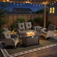 thumbnail image 2 of Opohoro 5 Pieces Outdoor Conversation Set with 43" Metal Fire Pit Table, Gray Rattan Loveseat Set with Glider Chairs and End Table, Gray for Patio Backyard, 2 of 16