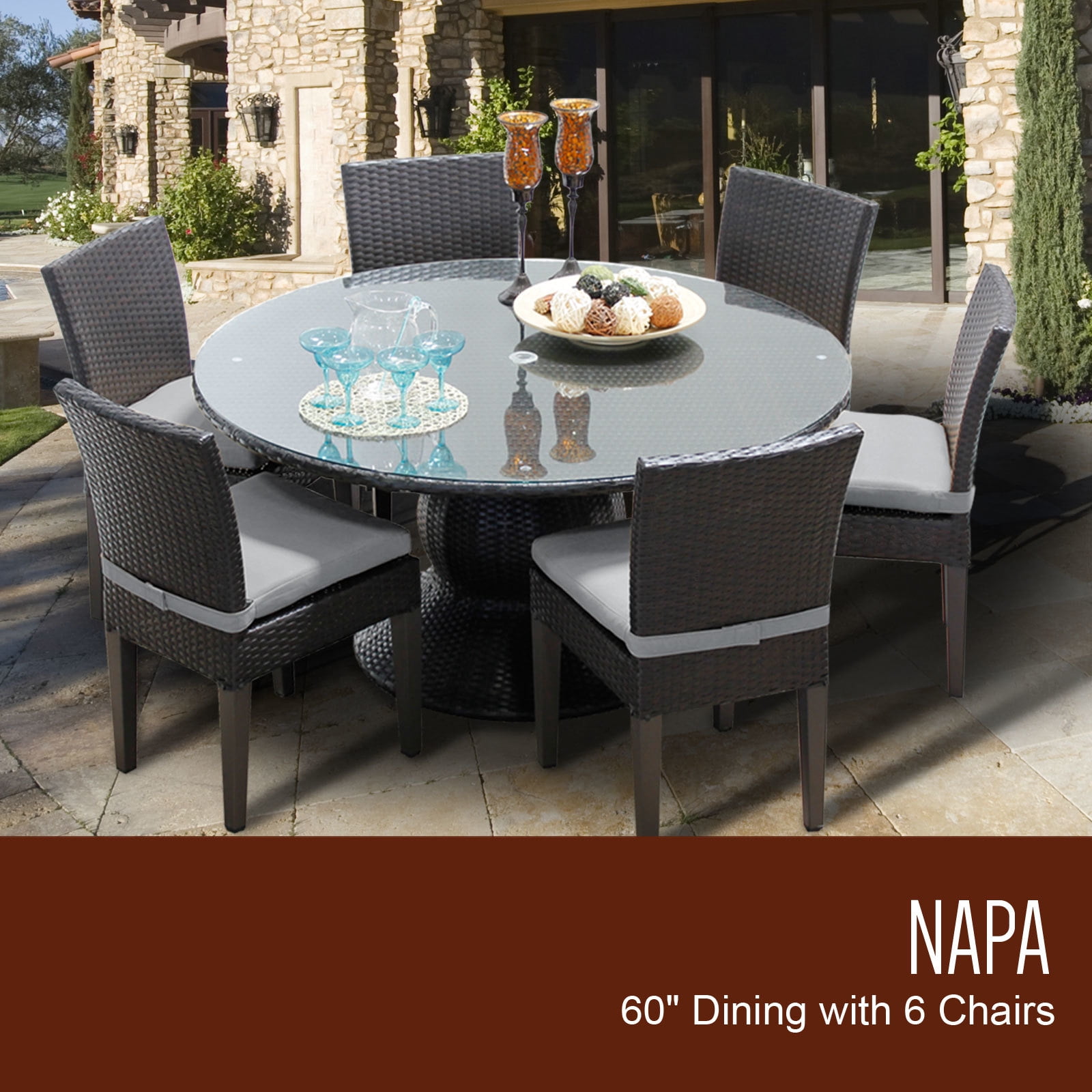 60 Inch Outdoor Patio Dining Table With 6 Armless Chairs Grey Made Of Pe Resin Powder Coated Aluminum Finish