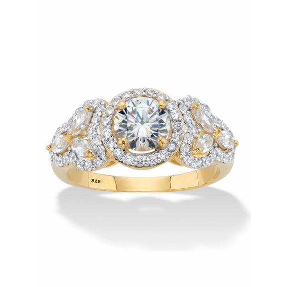 PalmBeach Jewelry Round and Marquise-Cut Cubic Zirconia Halo Engagement Ring 2.44 TCW in Platinum-Plated or Yellow Gold-Plated Sterling Silver