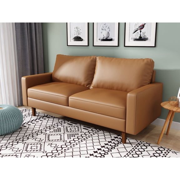 Koby Home 70" Faux Leather 2-Seater Loveseat, Modern Living Room Sofa with Track Arms, Tan Brown