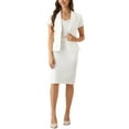 thumbnail image 2 of Conjunto de traje de negocios de 2 piezas para mujer INSPIRE CHIC, chaqueta de blazer de manga corta y falda lápiz L color crema blanco, 2 of 6