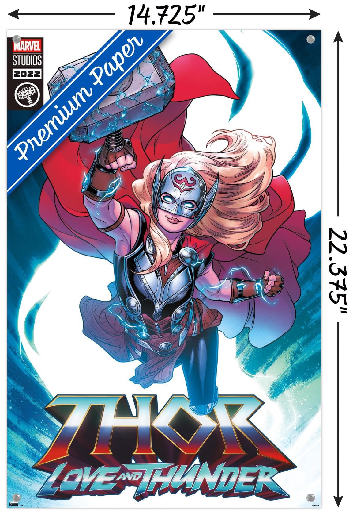 Marvel Thor: Love and Thunder - Mighty Thor Comic Wall Poster with Push Pins, 14.725" x 22.375"