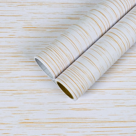 CHIHUT White and Gold Faux Grasscloth Wallpaper for Countertops Waterproof Textured Peel and Stick Wallpaper for Kitchen Self Adhesive Wall Paper Removable Vinyl Roll for Cabinets Bedroom 12"x100"