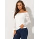 thumbnail image 3 of Blusa de manga larga transparente con hombros descubiertos y encaje floral para mujer blanco S, 3 of 5
