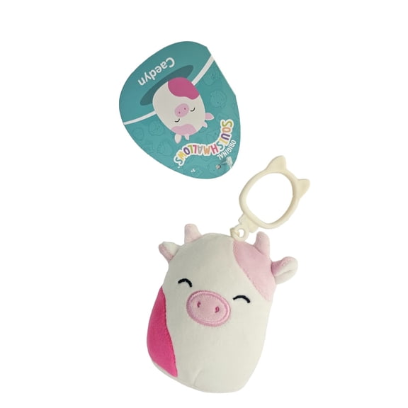 Squishmallows Official Kellytoys Plush 3.5 Inch Caedyn the Pink and White Cow Clip-On Stuffed Toy