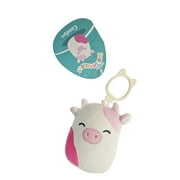 Angle View: Squishmallows Official Kellytoys Plush 3.5 Inch Caedyn the Pink and White Cow Clip-On Stuffed Toy