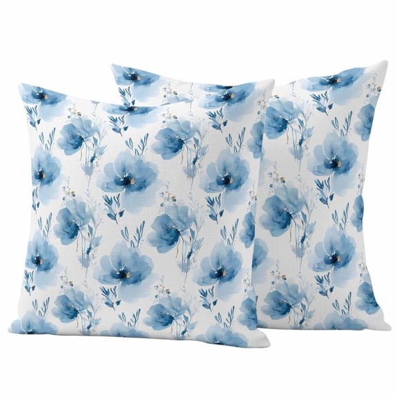 Blue Flowers Outdoor Waterproof Pillow Covers, Country Pastoral Floral Spring Decorative Square Throw Pillowcase Sofa Cushion Sham for Patio/Couch/Chair, 26"x26" 2 Pack
