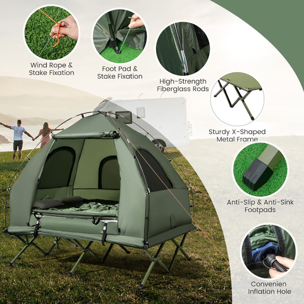 Aimee Lii 5-in-1 2-Person Foldable Outdoor Camping Tent Cot with Air Mattress and Sleeping Bag, Outdoor Camping Hiking Tent