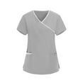 thumbnail image 2 of Aobny Women's Holiday Blouses Scrub Nurse T-shirt Short Sleeve Blouse V-Neck Gray Womens Blouses Casual,XXL, 2 of 5