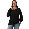 thumbnail image 2 of Women'S Long Sleeve Shirts Pleated Business Casual Crew Neck Blouses with Smocked Cuffs Black L, 2 of 5
