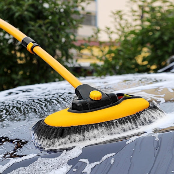 QUTETN Car Wash Brush with Long Handle 43” Extension Pole Rv Truck Microfiber Cleaning Mop Auto Suv Wheel Boat Exterior Interior Detailing 2 In 1 Carwash Duster Car Brush Cleaning Brush S