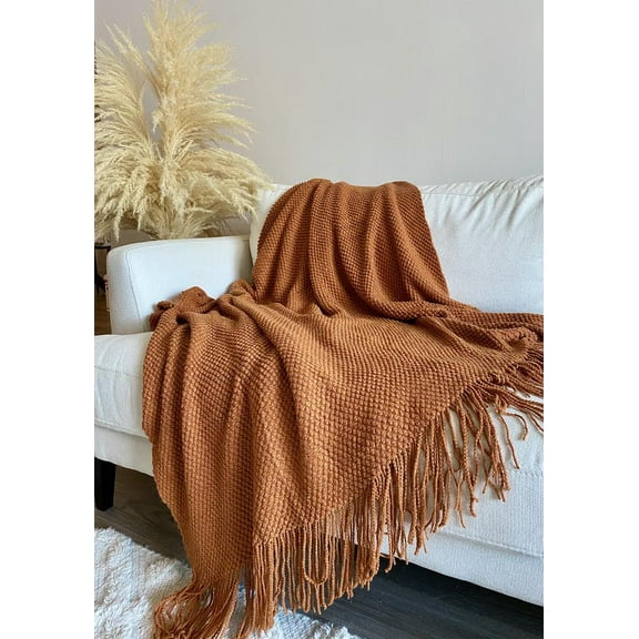 Rust Orange Throw Blanket with Fringe – 50x84” (54x87” with Fringe) – Cozy Fall Bedding & Sofa Accent – Soft & Stylish