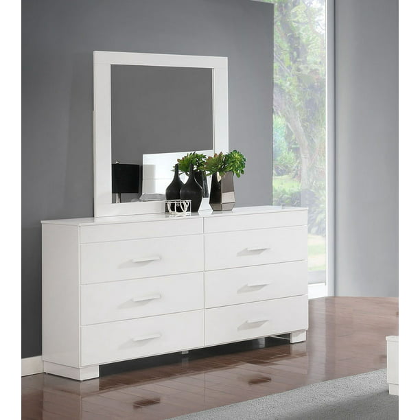 Angel Modern 6 Drawer Horizontal, White Horizontal Dresser With Mirror