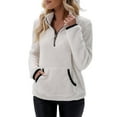 thumbnail image 2 of Fshiont Quarter Zip Pullover Women Cable Fuzzy Fleece Pullover Sherpa Fall Warm Oversized 3/4 Zip Sweatshirt with Pocket White L, 2 of 9