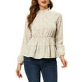 thumbnail image 1 of INSPIRE CHIC Haut Décontracté à Manches Longues à Volants Col Montant Floral Peplum S Blanc, 1 of 6