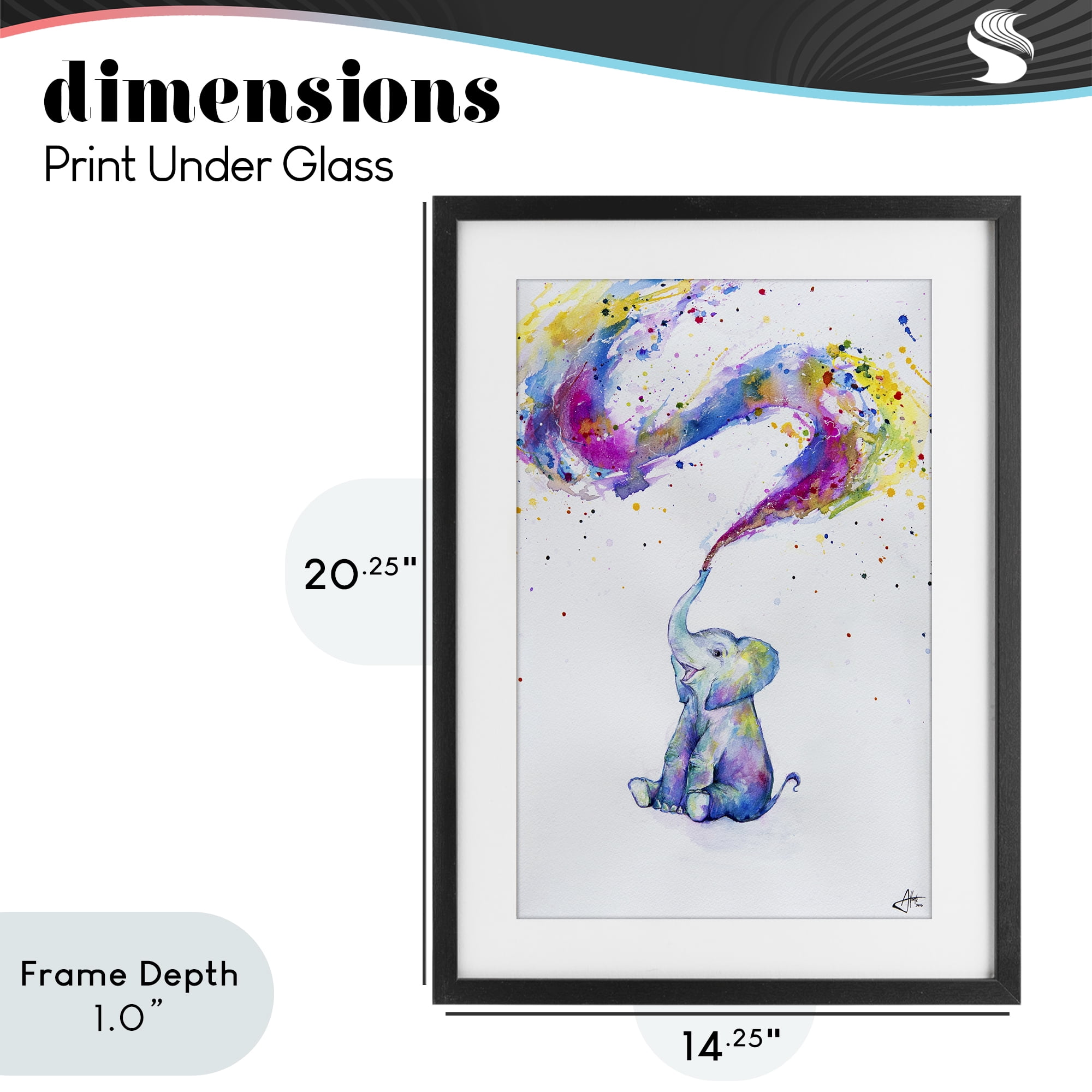 Stupell Industries Spring Elephant & Paint Splatter Black Framed Print Under Glass, design by Marc Allante