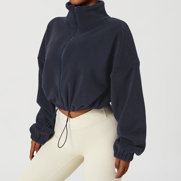 Running Jacket Outdoor Cashmere Sports Coat Women's Autumn Loose Warm Casual Cashmere Coat Gym Clothing Top - Navy / M