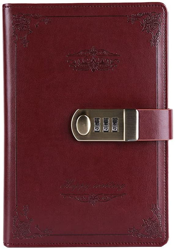 Red Password Lock Business Diaries Journal Secret Diary Notebook Leather Cover 