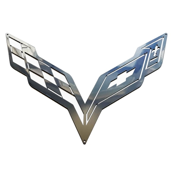 C7 CORVETTE CROSSED FLAG FINISHED IN PCHROME WALL EMBLEM  24" x  15" CROSS FLAG